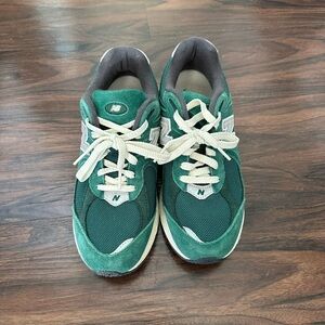 New Balance 2002R Forest Green and White Sneakers